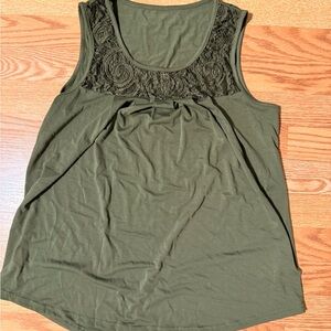 Olive Green Lace Detail Women's Top
